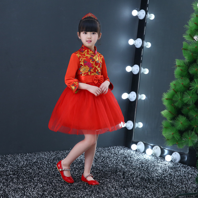 Cộng với nhung ngày tết trẻ em nam nữ hợp xướng lễ hội công chúa ăn mặc phong cách Trung Quốc nhỏ chủ trang phục guzheng trang phục set vest kẻ cho bé trai