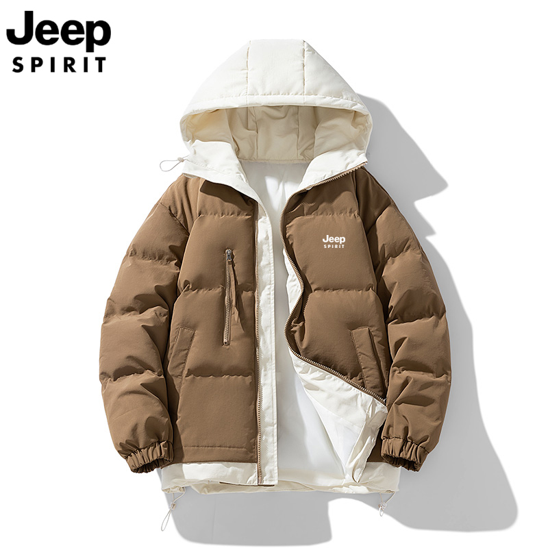 Jeepspirit Jeep down Cotton Jacket Men's Winter Hooded Cotton Coat Thickened Warm Cotton Jacket Trendy Brand Couple's Jacket