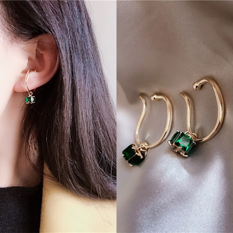 Retro Progenitor Mother Green Ear Pendant Zircon with no earbuts Earbone Clip Delicate Minimalist Colorful Earrings Earrings