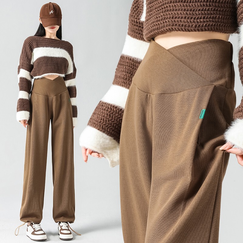 British Dhwa Maternity Pants 2026 New Spring and Autumn Style for Outer Wear, Winter Fleece-Lined Thickened Straight-Leg Low-Waist Wide-Leg Pants