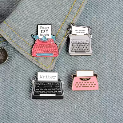 Typewriter enamel brooch Retro writing brooch Shoulder suit collar needle Original badge typewriter creative