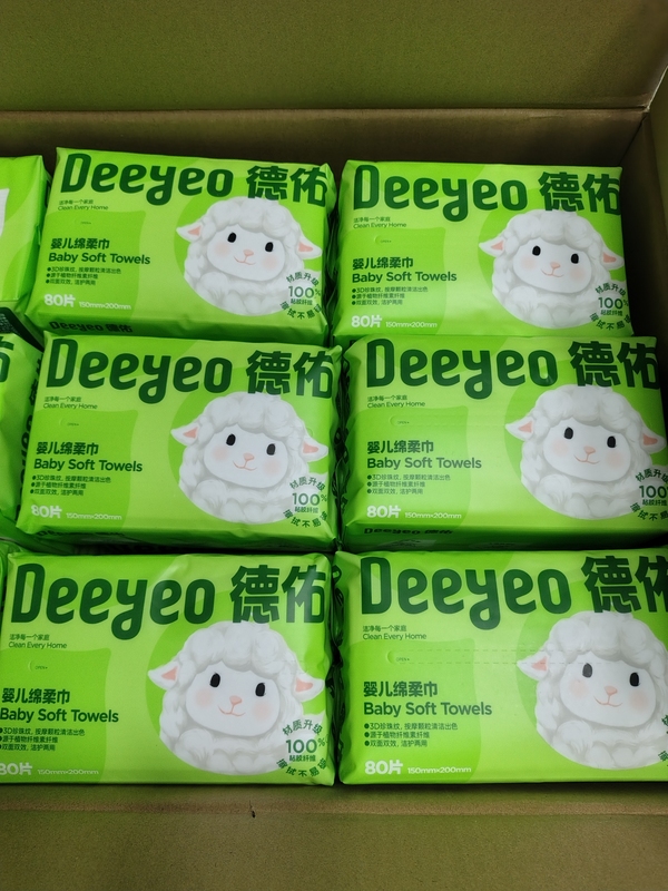Deeyeo Baby Soft Towels 80 Sheets * 12 Packs Disposable Face Towels Thickened Dry and Wet Dual-Use Cotton Soft Cleansing Tissues
