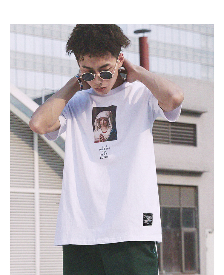 MRXXX Harajuku retro nhân vật sơn dầu T-Shirt nam ngắn tay những người yêu thích ulzzang từ bi sinh viên hoang dã áo sơ mi