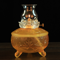 For Buddha Lamp Glass Lotus Oil Lamp Buddha Hall Liquid Shortening Oil Lamp Windproof Guanyin Buddha Front Lamp Home Fire Adjustment
