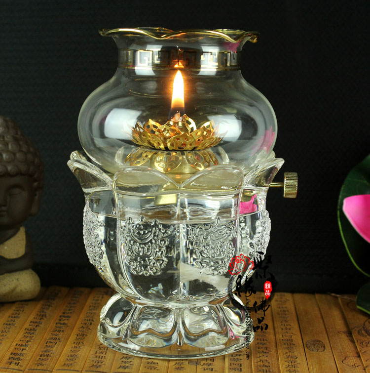 Buddha lamp eight auspicious crystal lotus oil lamp Buddha hall butter lamp windproof Buddha front lamp Buddha table lamp fire