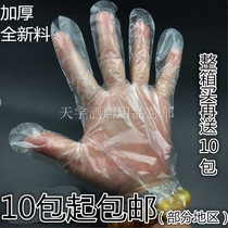 New material kitchen catering food grade disposable gloves PE film plastic beauty transparent thickened 10 packs