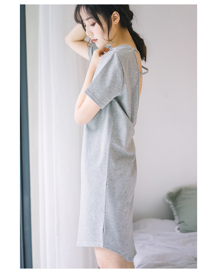 Váy ngủ nữ mùa hè cotton gợi cảm đồ ngủ nữ mùa hè ngắn tay kết hợp sling backless cám dỗ mùa xuân và mùa thu lỏng lẻo có thể mặc áo đầm mặc ở nhà