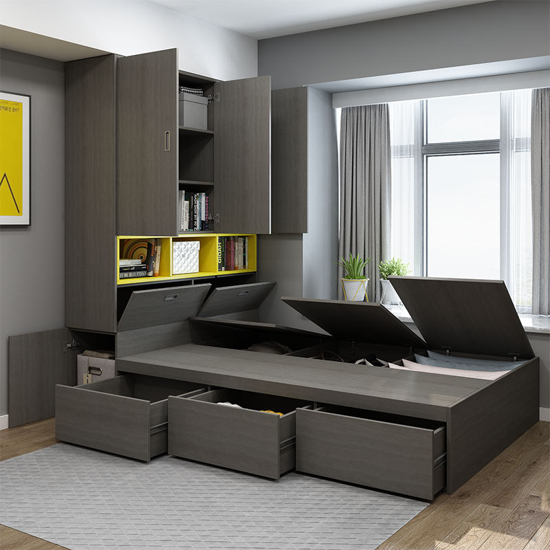 Tatami bed wardrobe integrated bedroom small apartment high box storage 1 2 modern minimalist double bed storage bed