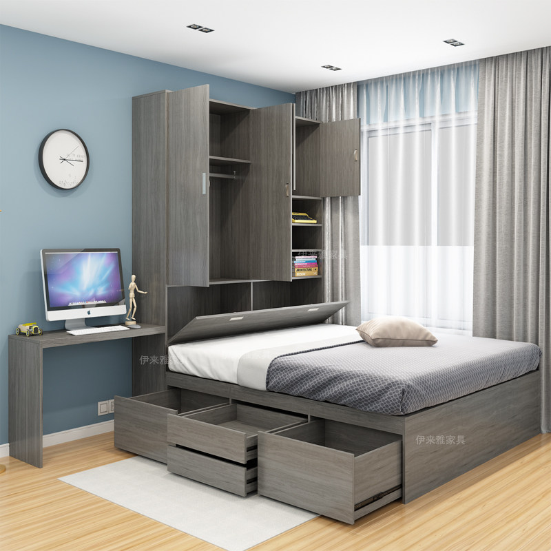 Modern simple tatami wardrobe integrated small apartment 1 8m multi-functional double high box storage drawer bed customization