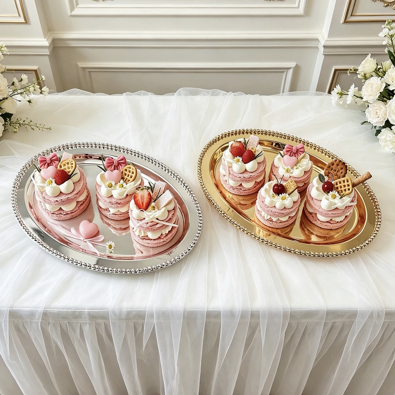 Light Luxury Silver-Plated Oval Tray Afternoon Tea Snack Tray Wedding Dessert Display Stand Oval-Shaped Golden Tray Cake Tray Light Luxury Silver-Plated Oval Tray Afternoon Tea Snack Tray Wedding Dessert Display Stand Oval-Shaped Golden Tray Cake Tray