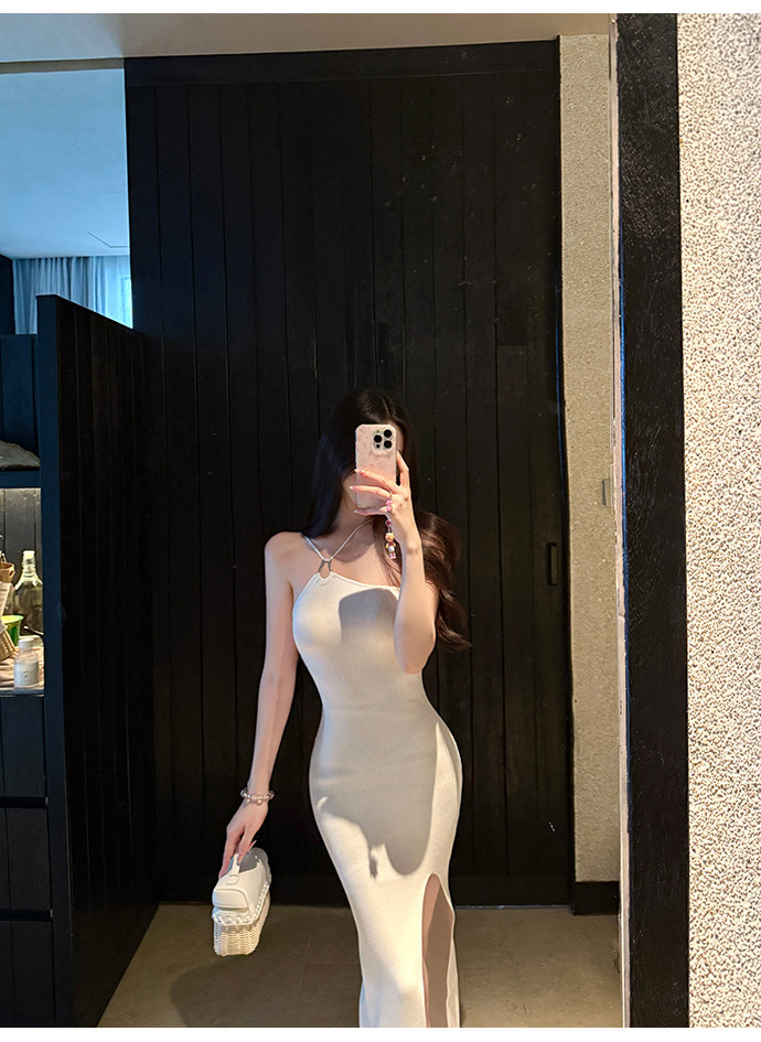 한국 행침 목 얼음 실크 드레스 트임 몸매 가꾸기 허리 수축 섹시함 심장 기계 나이트 클럽 순수한 욕망 달콤한 매운맛 바람 타이트 스커트 롱 스커트 상세 이미지 11