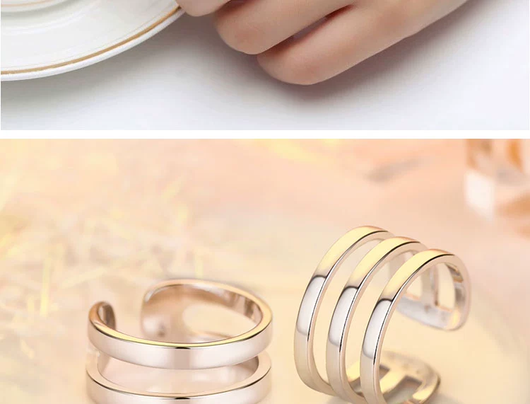 Bạc 925 sterling Nhật Bản và Hàn Quốc phiên bản nhẫn khí nam đơn giản ba vòng mặt trơn đôi nhẫn chỉ số ngón tay đeo nhẫn trẻ em - Nhẫn mẫu nhẫn cưới đẹp 2020