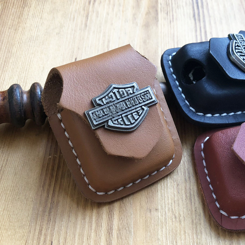 Leather Show Hall Substitute Zippo Lighter Leather Covered Head Layer Cow Leather Pure Artisanal Cheebo Car Mark Shield Lighter Cover