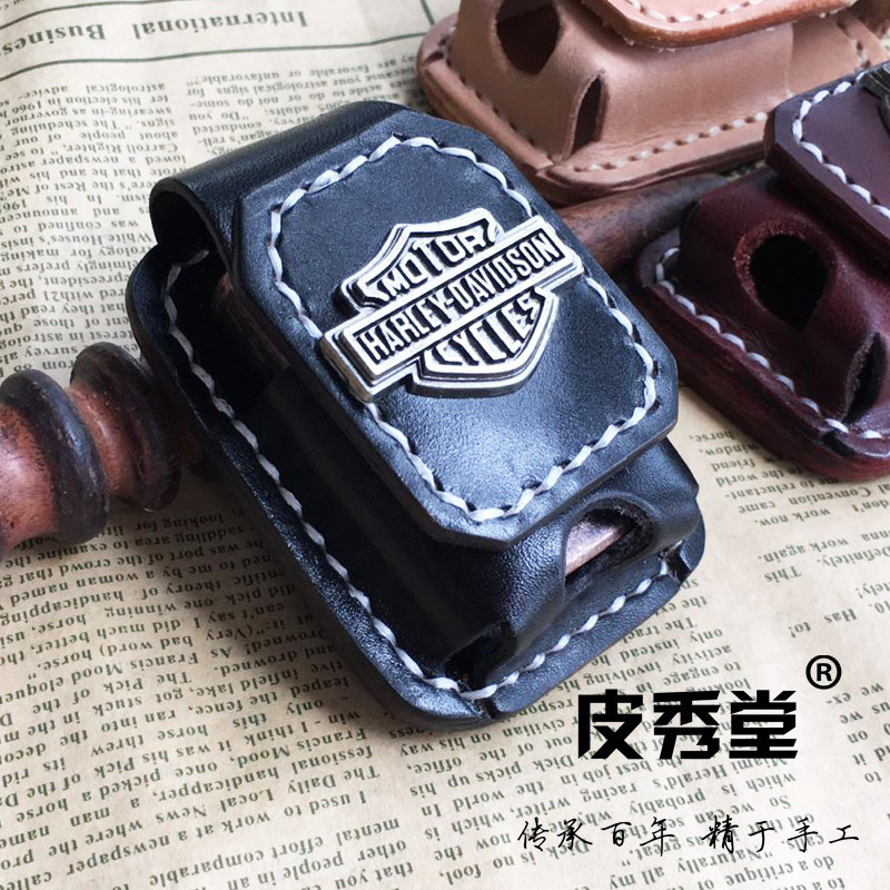 Pi Xiutang zippo lighter magnetic buckle leather tanned leather handmade head layer cowhide leather Lanco car key cover