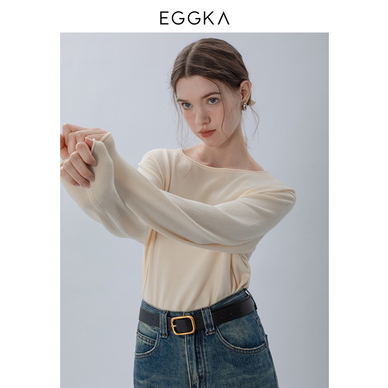 EGGKA white inner lap jacket female autumn winter long sleeve knitted sweatshirt new and half high collar display slim black undershirt-Taobao