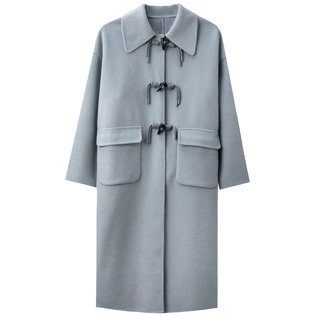 EGGKA double-sided woolen coat mid-length autumn blue small woolen coat