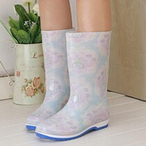 Medium and high rain boots womens water shoes spring summer autumn and winter can add fleece warm rain boots fashion water boots non-slip rubber overshoes