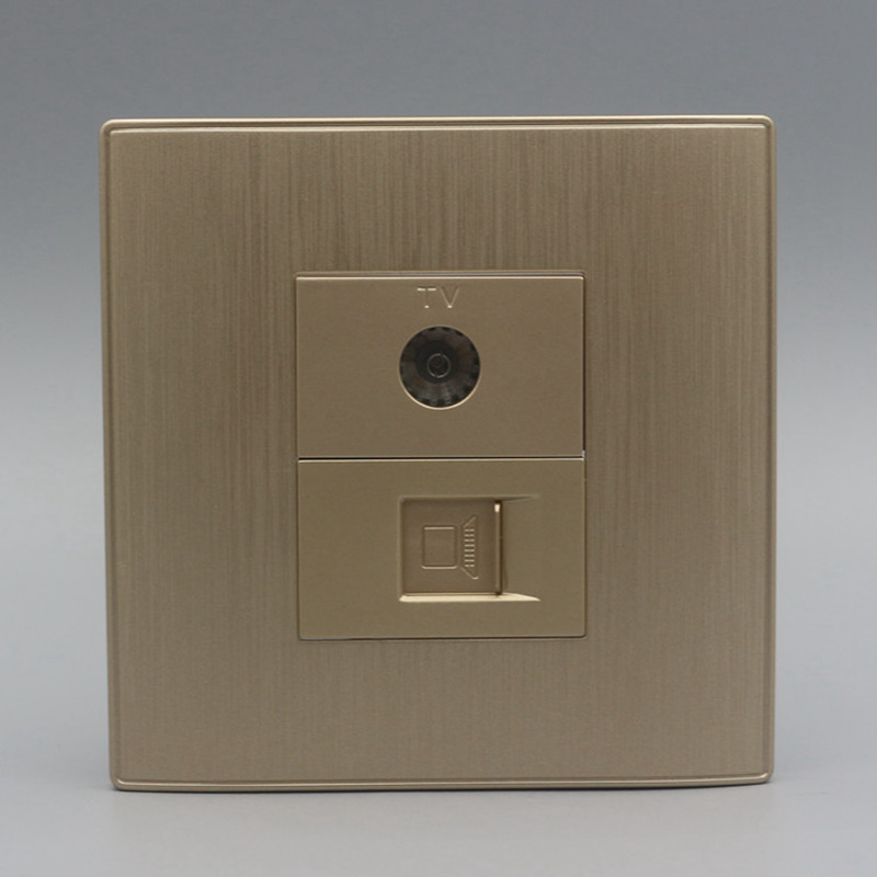 Golden Wire Drawing 86 Type Wall Switch Socket panel TV Internet socket TV Cable TV Computer socket