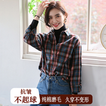 Brushed plaid shirt womens spring and autumn 2021 new retro port flavor stacked design sense niche high-end shirt