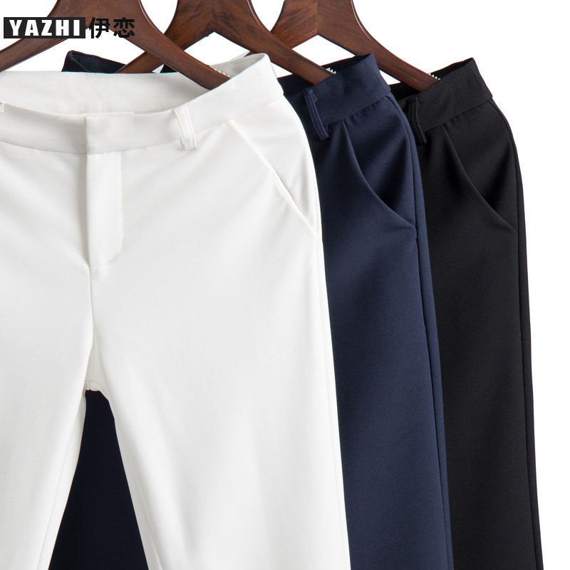 2019 spring and autumn new suit pants women's nine-point pants straight tube high waist small suit pants loose cigarette tube pants professional suit pants