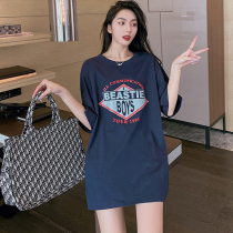 Pure cotton t-shirt female ins super fire summer 2021 new Korean version loose lazy wind simple wild letter top