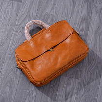 American street vegetable tanned leather mens large-capacity multi-compartment briefcase soft cowhide portable business computer bag mens bag
