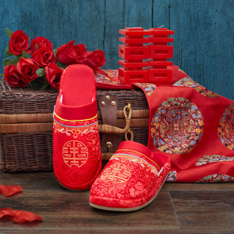 Bo Yang Bo Yang home textile Wedding supplies Home slippers Couple home thickened wedding non-slip indoor slippers