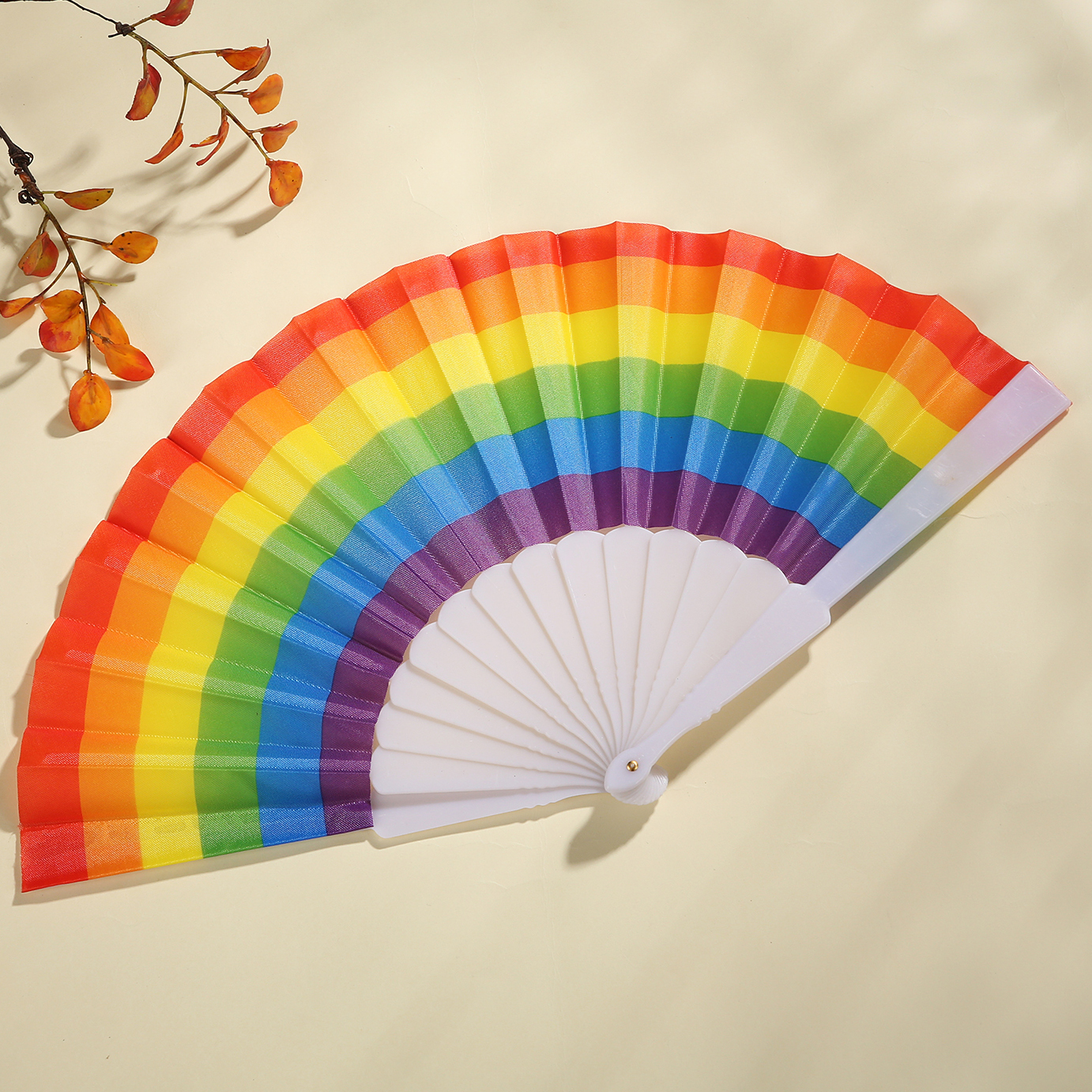 Rainbow fan, folding fan, dance fan, easy to open and close, plastic fan, Japanese and Korean hit color fan, ancient style, folding fan, cloth fan, custom