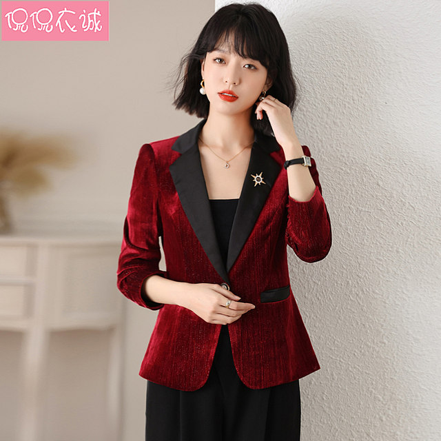 2022 spring new women's suit jacket short casual suit temperament slim Korean version contrast color small top