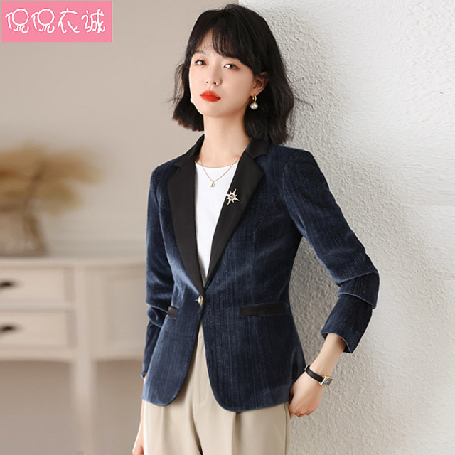 2022 spring new women's suit jacket short casual suit temperament slim Korean version contrast color small top