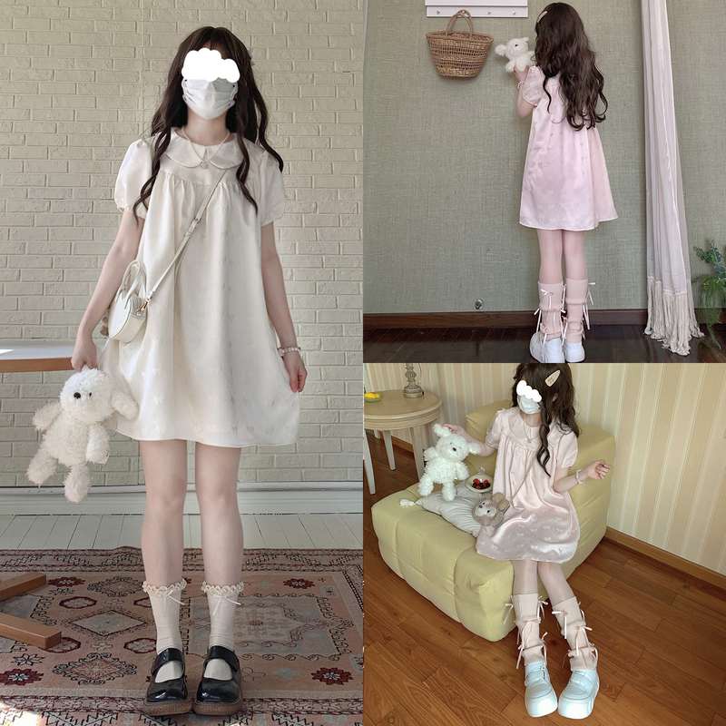 [Ceramic Doll] Original Design Japanese-Style Doll Collar Dress for Girls, Age-Reducing, Loose-Fitting, Slimming with Bow