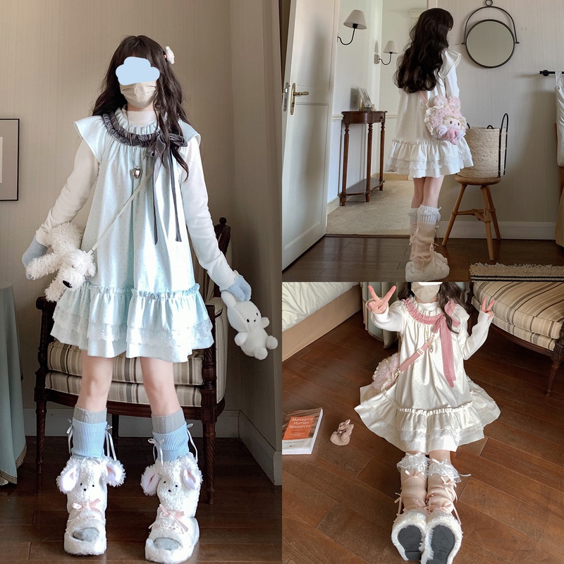 [Upgraded Gift Dress] Original Doll-Style Vintage Dress with Bow, Fleece-Lined, Loose Fit for Autumn and Winter