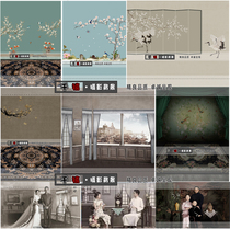 Ancient costume photo theme background Chinese style classical meticulous painting background cloth retro Republic of China family portrait