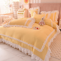 Net red fairy series Princess wind four pieces of cotton pure cotton double lace bed with bed skirt bed
