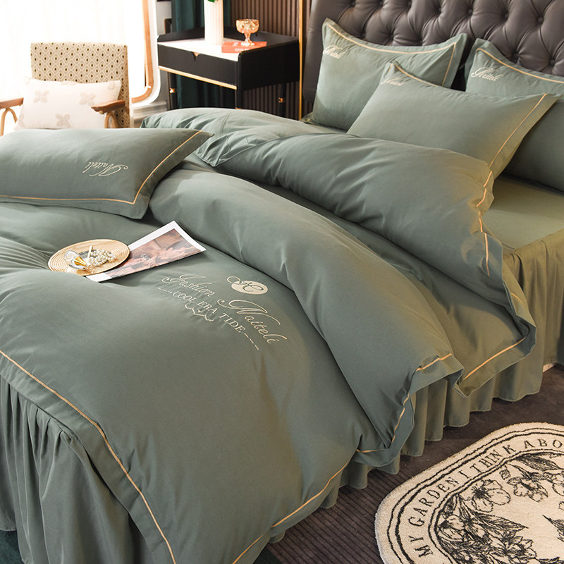 Net red skirt four-piece set cotton cotton princess style French style single quilt cover skirt naked sleeping mule simple girly heart