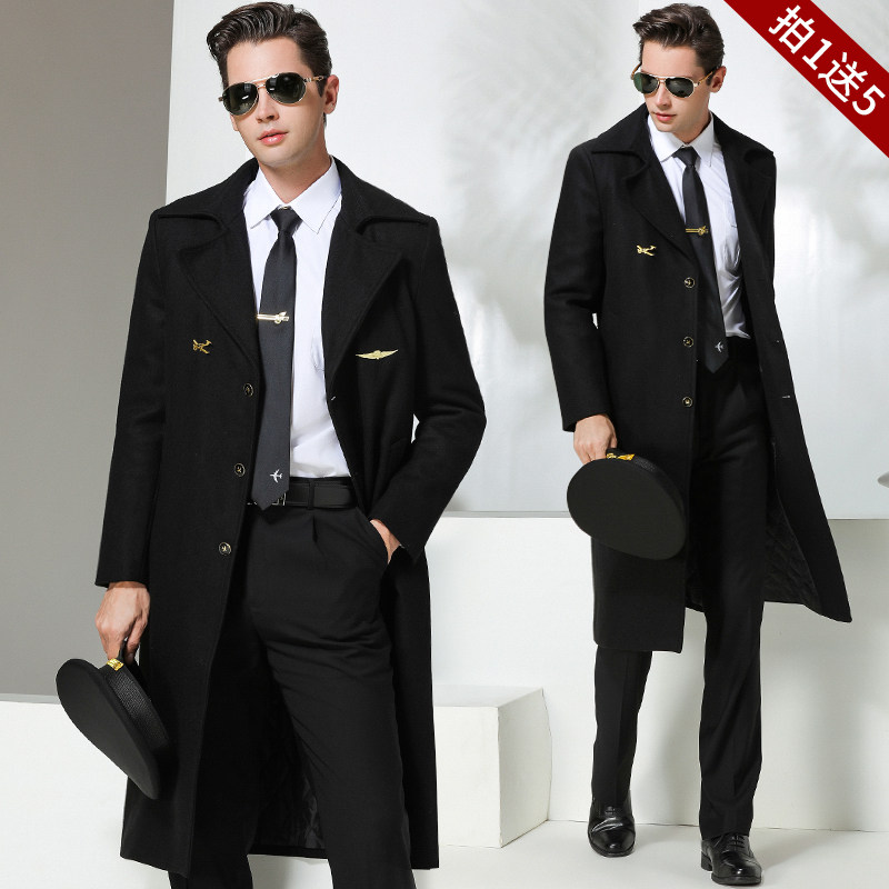 North Eagle Sky Less Coat Man Aerial machine Long black wool Son Winter Thickened Coat Property Security Work High End
