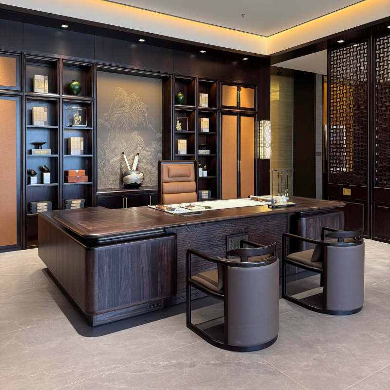New Chinese-Style Modern Executive Desk, Solid Wood Executive Desk, North American Walnut Wood, High-End and Elegant Chairman's Desk, Ceo's Desk