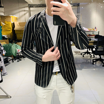 Mens 2020 spring new net red trend handsome slim suit jacket Korean striped casual suit men