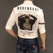 19 autumn new European station Korean version of the tide brand fashion stretch slim white shirt male youth handsome long-sleeved shirt