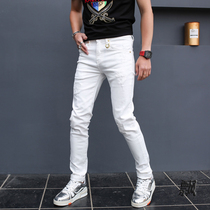 Di Jeni 2020 Summer new European and American trend fashion handsome elastic slim foot hole white jeans
