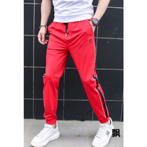 Mens 2020 spring new trendy brand Red casual pants mens personality trend slim handsome small feet trousers trousers