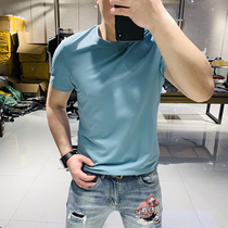 2020 Summer new Tide brand solid color simple mercerized cotton short sleeve male handsome fashion elastic slim round neck T-shirt