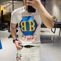 JIYAO Tide brand short sleeve men 2020 new summer trend slim body clothes European personalized print half sleeve T-shirt men