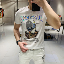 2020 Summer new European and American trend fashion print hot diamond T-shirt men casual handsome round neck slim short sleeve tide