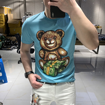 European and American Street Tide brand mens half sleeve new cotton cartoon bear pattern print tide round neck short sleeve T-shirt men