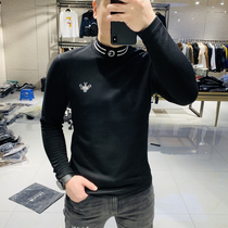 2021 winter new warm slim middle collar long-sleeved T-shirt mens velvet casual trend fashion base shirt trend