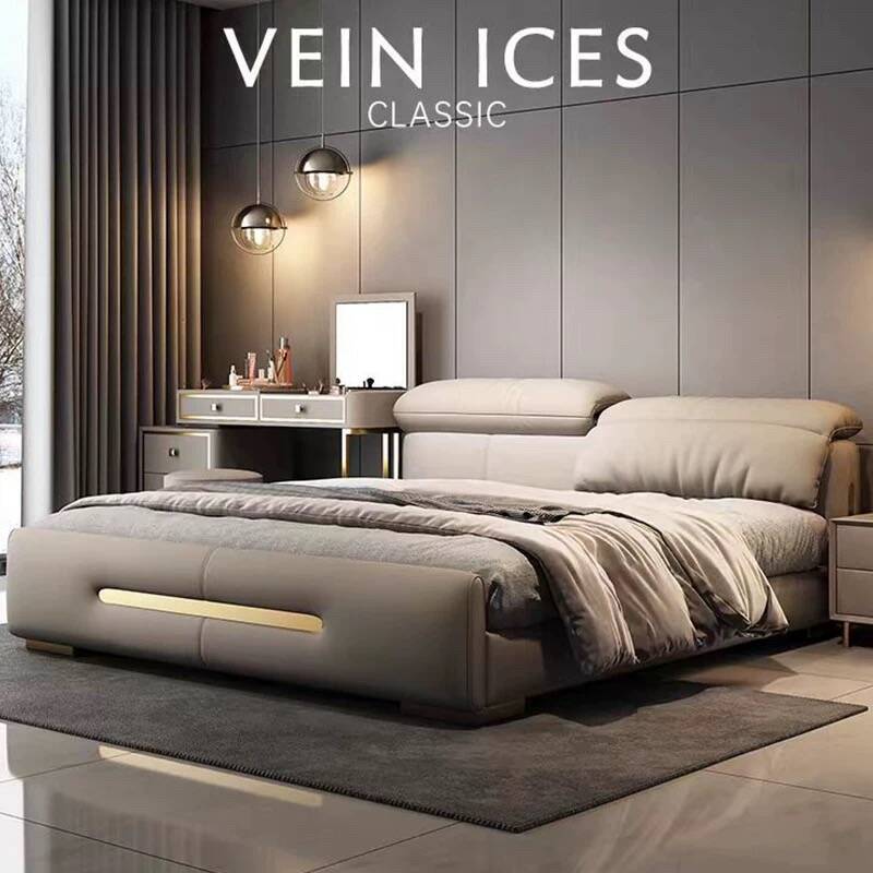 Italian Accessible Luxury Adjustable Mobile Low Soft Back Bag Leather Bed Modern Simple Master Bedroom King Bed Classy Atmospheric Storage
