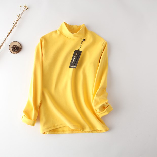 Mùa thu đông phiên bản Hàn Quốc của cotton dày lên một nửa cổ áo dài tay dài cỡ lớn chạm đáy áo thun rắn màu áo sơ mi nữ thông thường áo thun polo nữ