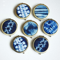 Handmade original plant blue dye tie dyed fabric makeup mirror double mirror smooth bronze folding mirror portable mirror