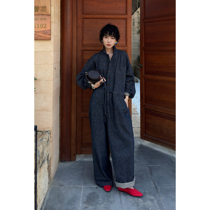Buuyie Old Style Fashion Jumpsuit 2026 New Korean Style Loose Slimming One-Piece Jumpsuit
